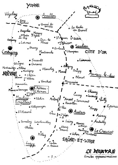 Carte du Morvan Carte approximative du Morvan